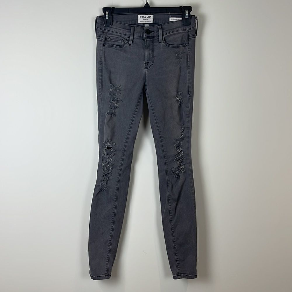 FRAME Denim Le Skinny de Jeanne Grey Shred - Picture 3 of 13